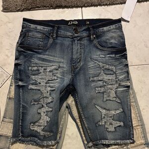 Men's Distressed Denim Shorts - Dark Blue